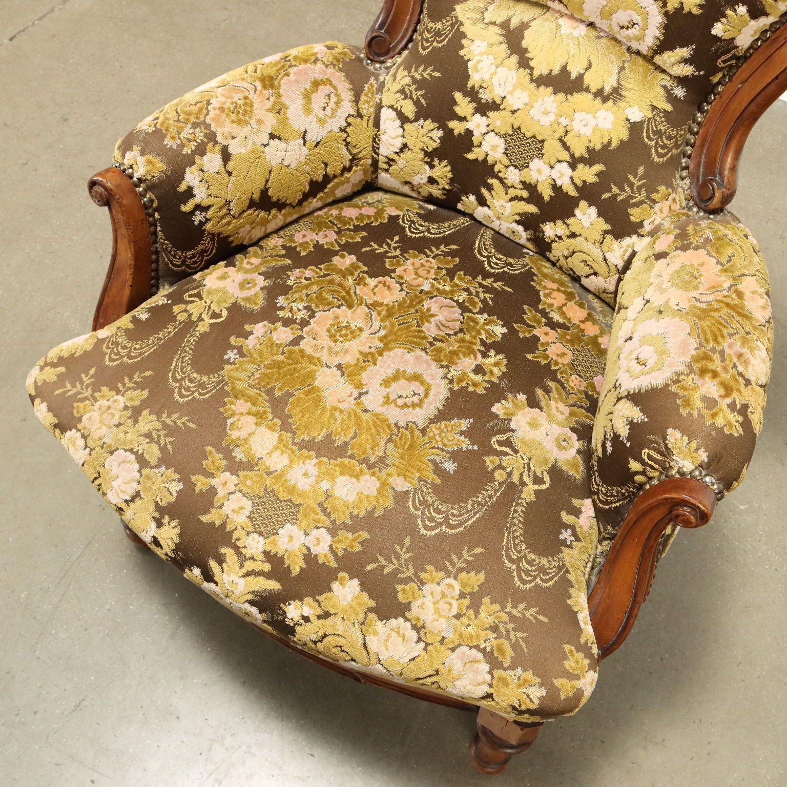 Antique Armchair Umbertino Walnut Fabric Italy XIX Century photo vinterior