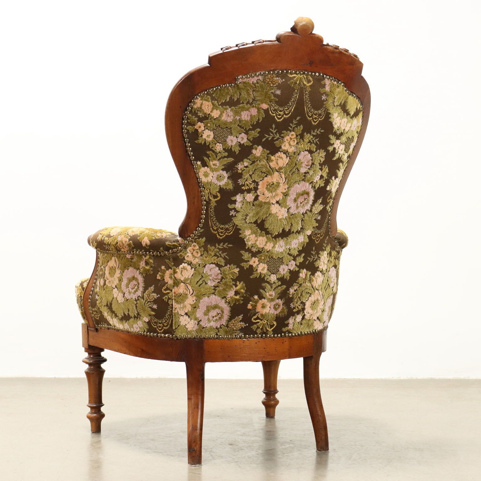 Antique Armchair Umbertino Walnut Fabric Italy XIX Century photo vintage
