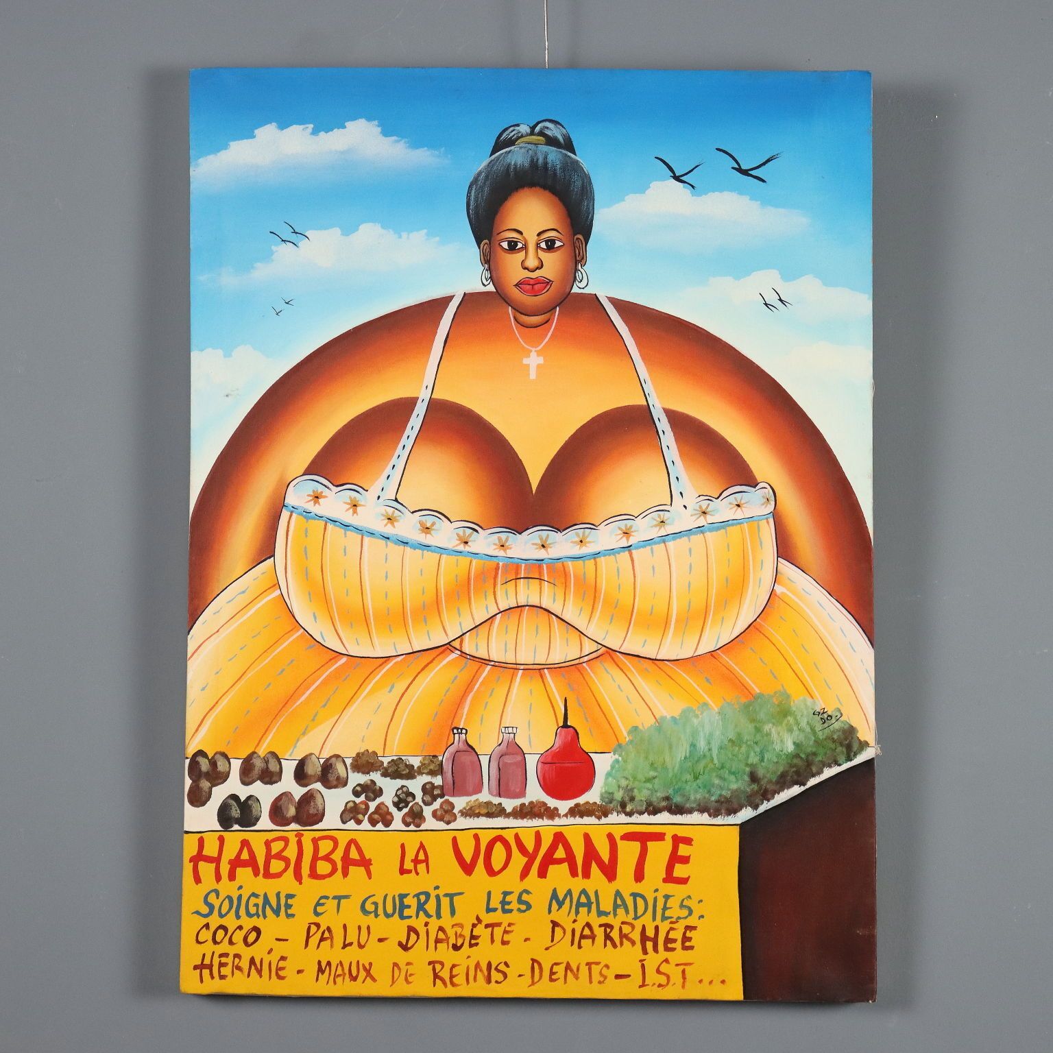 African Naive Painting The Medical Herb Seller XX Century