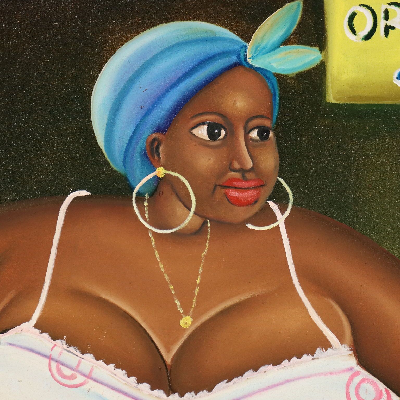 African Naif Painting The Orange Seller Oil On Canvas XX Century photo Art