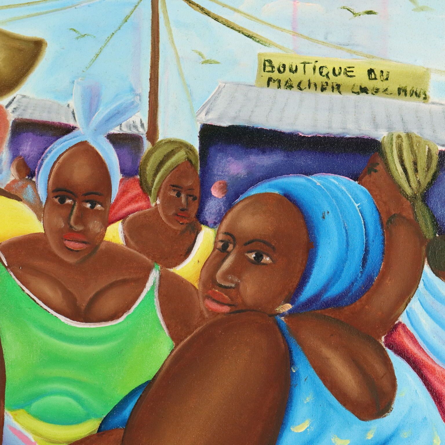 African Naif Painting The Orange Seller Oil On Canvas XX Century photo vinterior