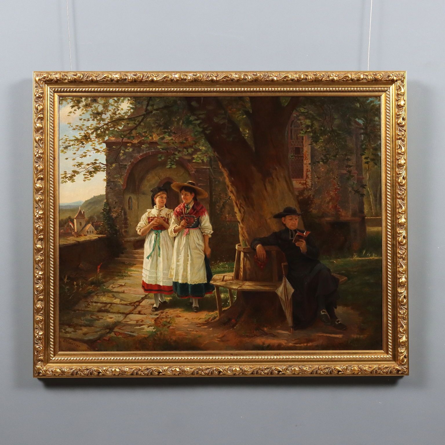 Antique Painting Copy From Benjamin Vautier Oil On Canvas XIX Century