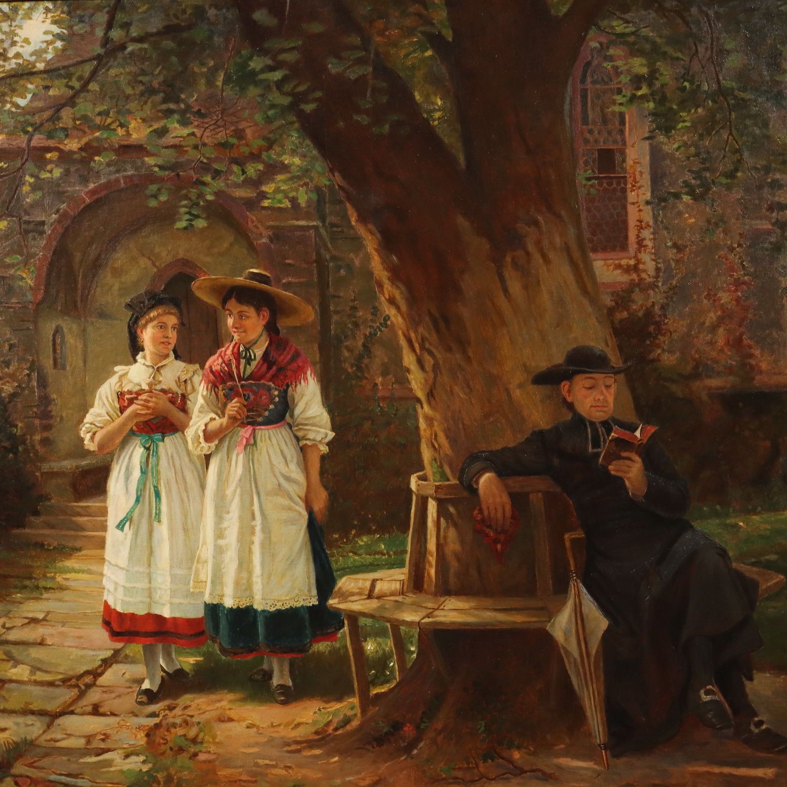 Antique Painting Copy From Benjamin Vautier Oil On Canvas XIX Century photo for sale