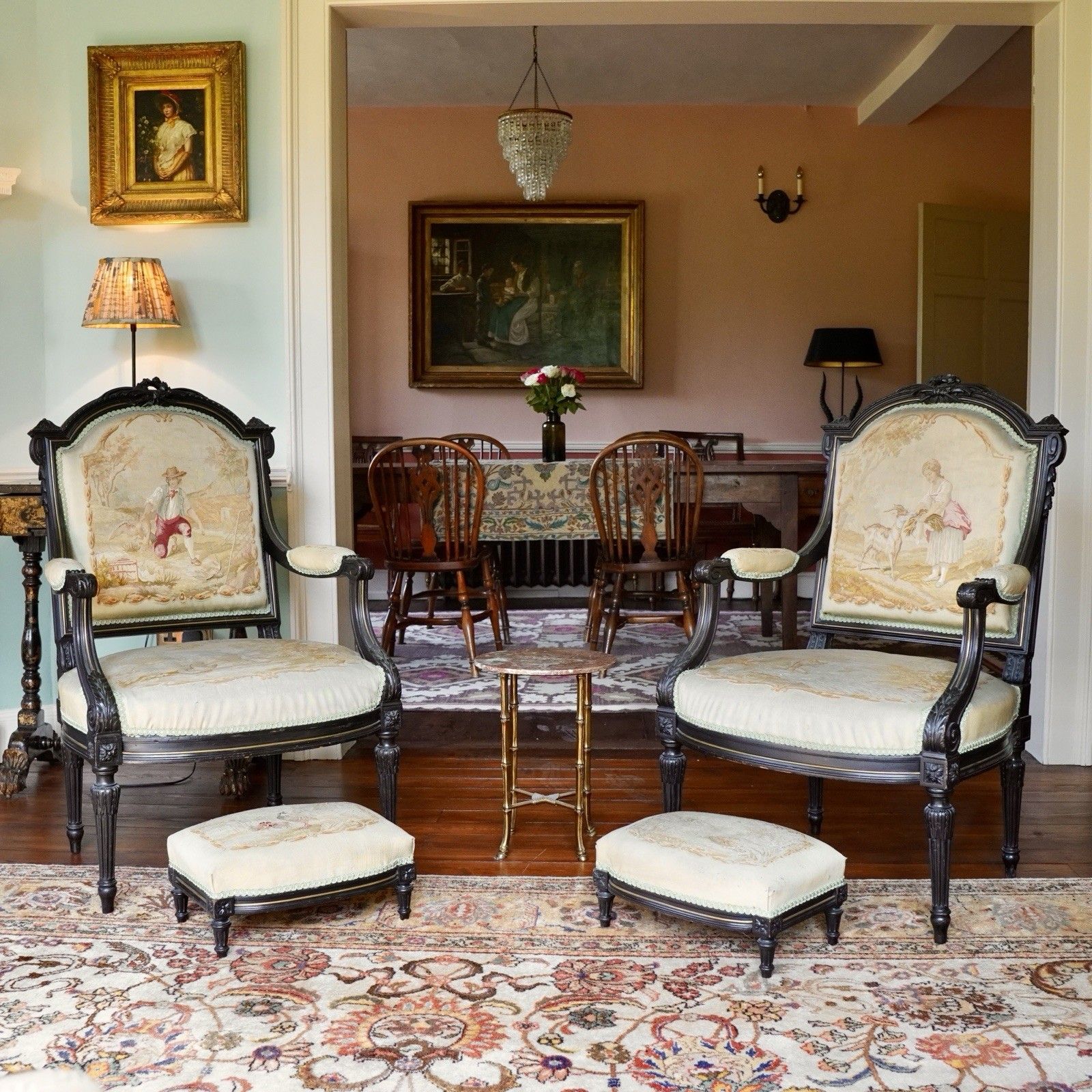 Fine Pair Of 19th Century French Armchairs And Footstools