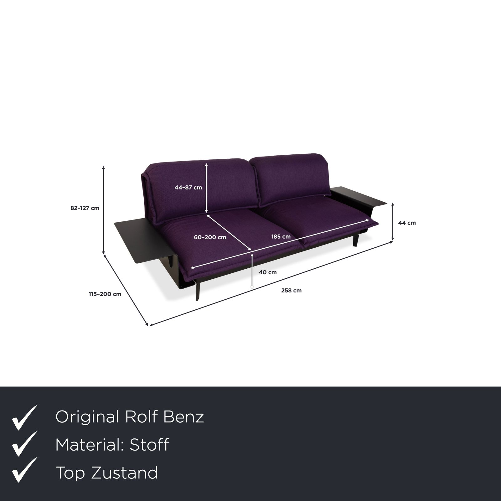 Canapé 2 places Rolf Benz Nova en tissu violet aubergine, fonction manuelle photo furniture