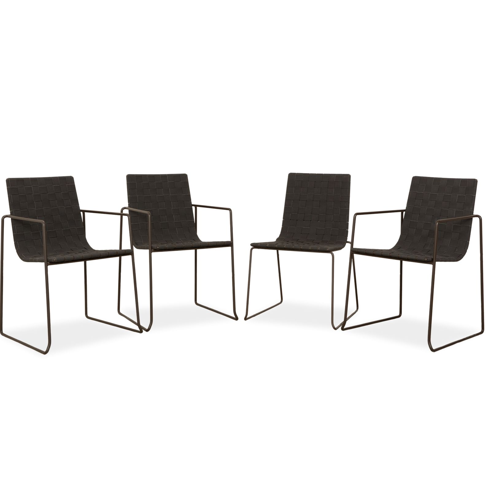 Set Of 4 Andreu World Trenza Metal Chairs, Anthracite Brown, Including Armrests