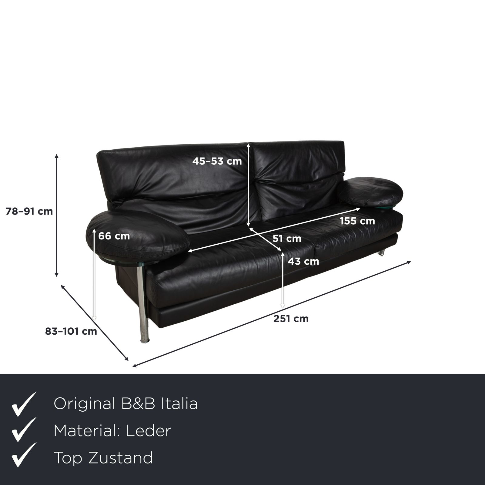 B&B Italia Arca Leather Three Seater Black Manual Function Sofa photo furniture