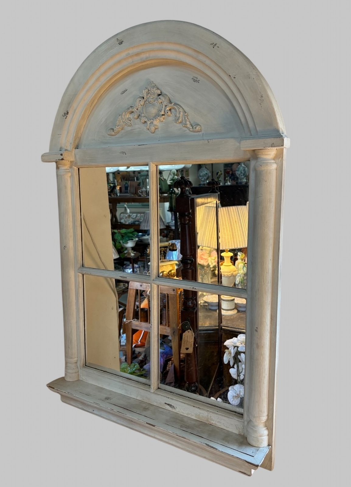 Arched Architectural Window Mirror – Painted & Lightly Distressed photo furniture