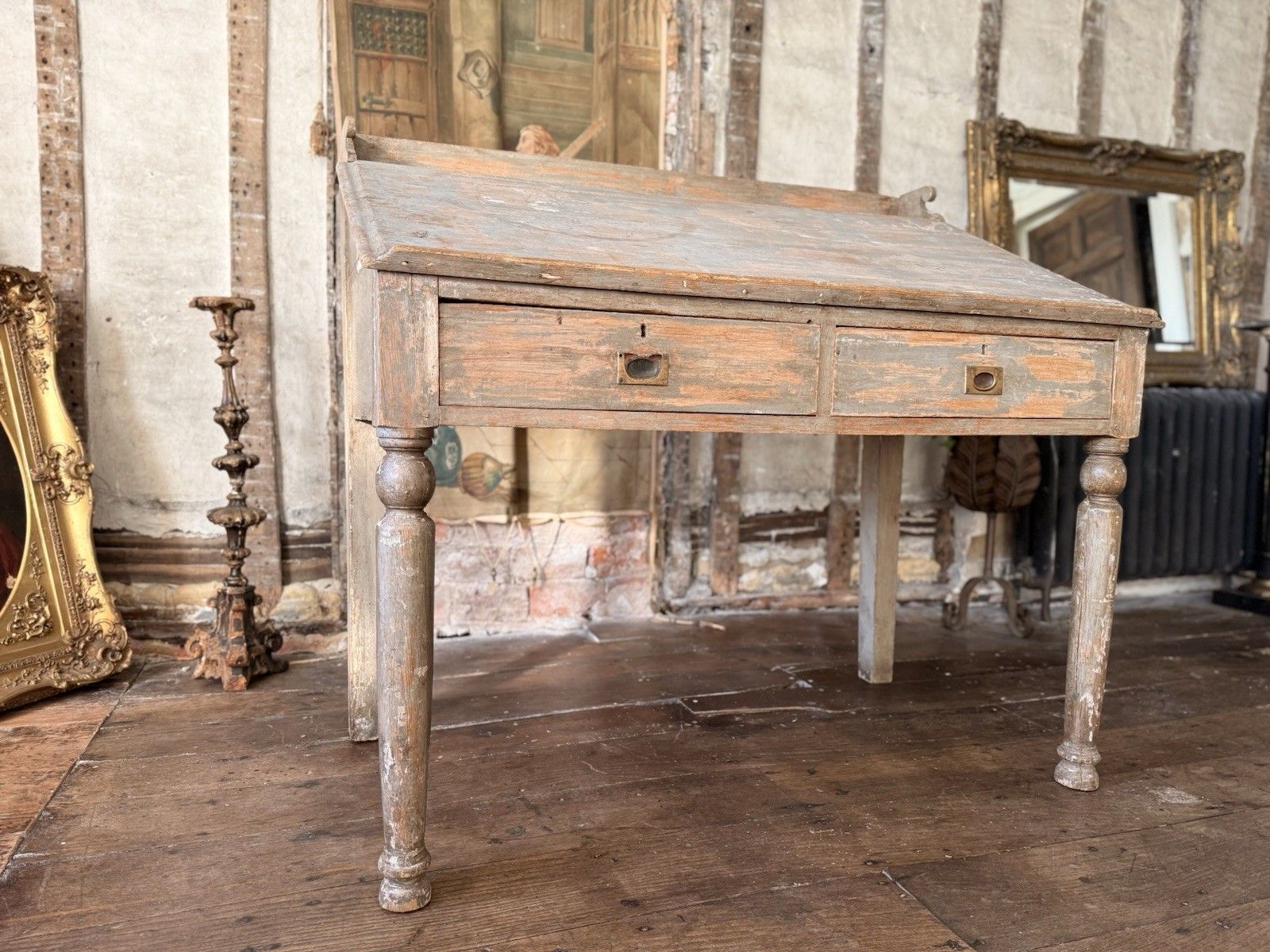 Antique Distressed Painted Scrubbed Pine Clerk's Desk (Shop) Display Table photo buy