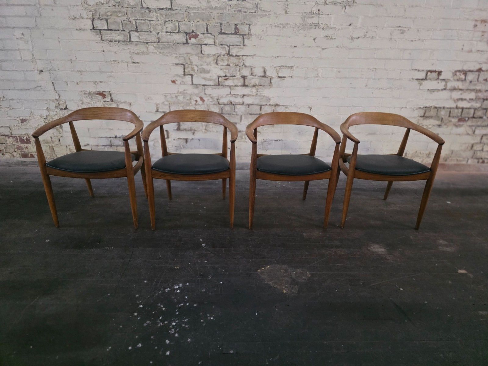 Set Of 4 Danish Teak Mid Century Elbow Chairs photo for sale