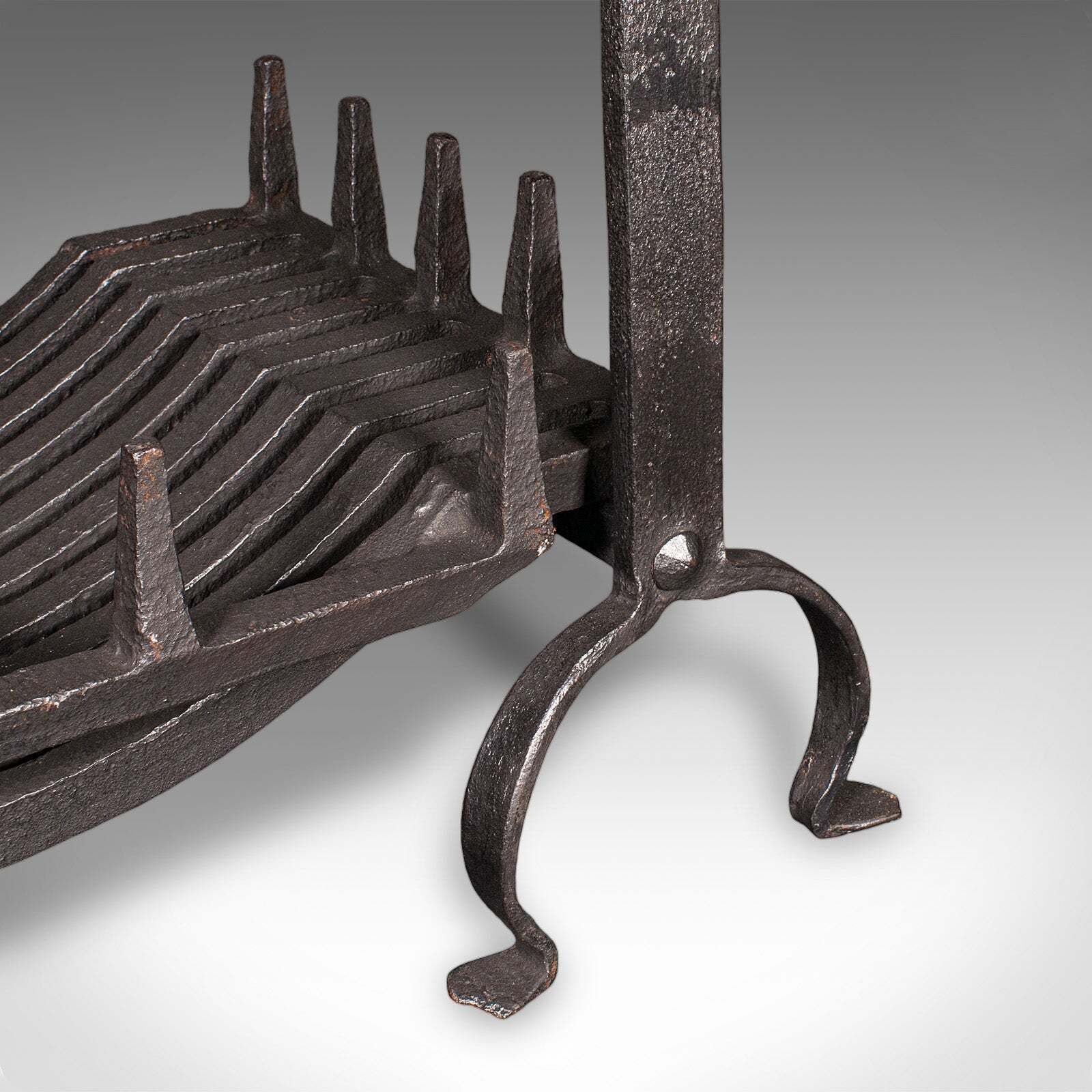 Antique Fireplace Set, English, Wrought Iron, Fire Basket, Andirons, Victorian photo vintage