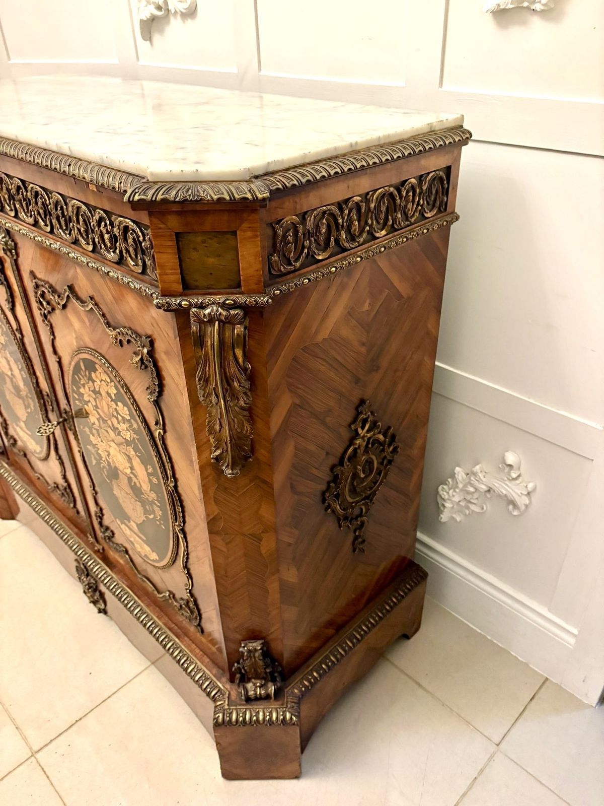 photo buy Exceptional Quality Antique French Louis XVI Style Marble Top Side Cabinet