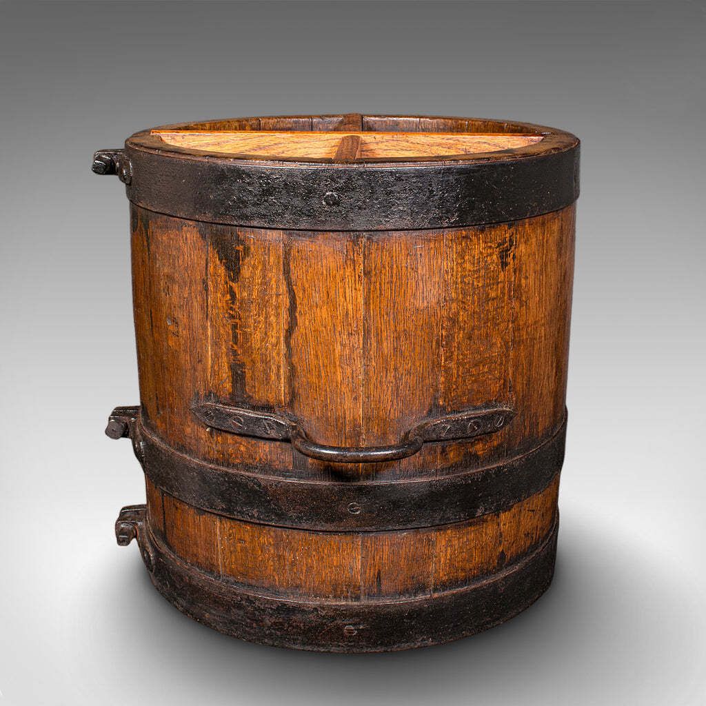 Antique Coopered Stick Stand, English, Oak, Barrel, Umbrella Loop, Victorian photo for sale