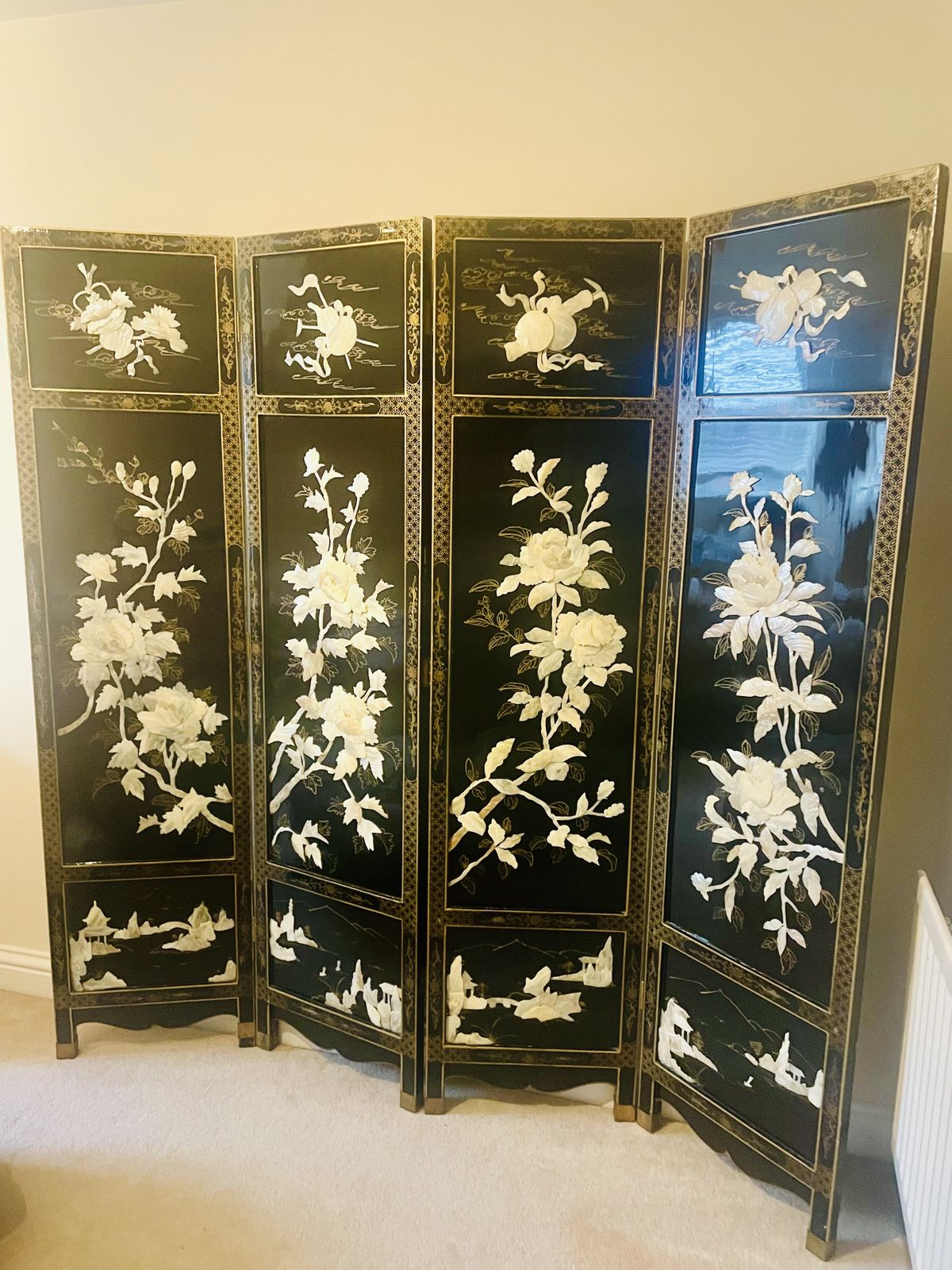 East Asia Room Divider   Black Gold Mother Of Pearl