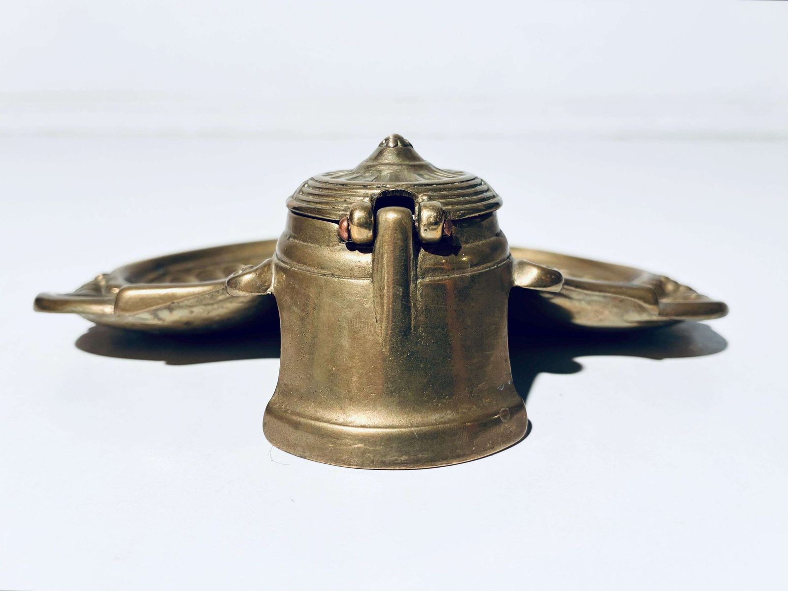 French Art Nouveau Ornamented Ink Well Stand Brass / Antique Desk Decor 1880s photo buy