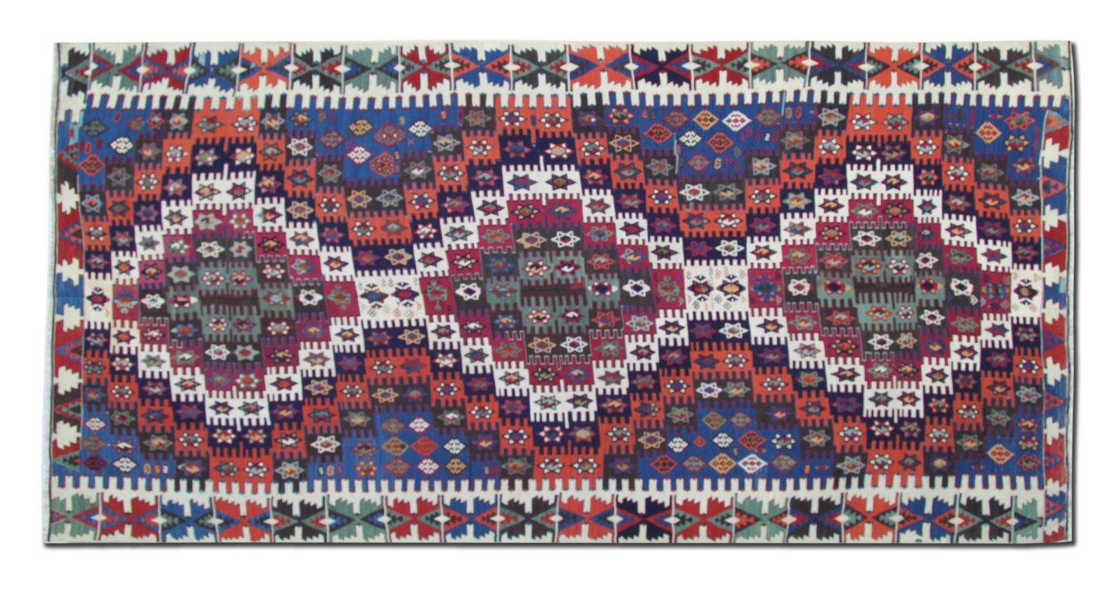 Konya Kilim Runner Rug 1930s, Tribal Geometric Wool Flatweave 350x170cm photo for sale