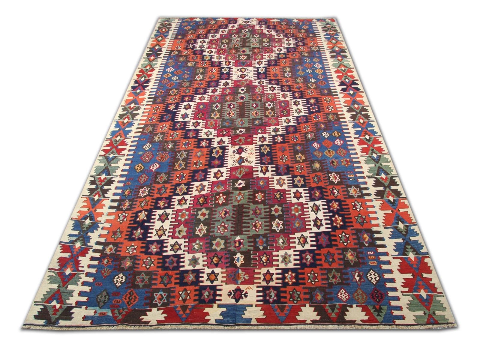 Konya Kilim Runner Rug 1930s, Tribal Geometric Wool Flatweave 350x170cm photo Textiles