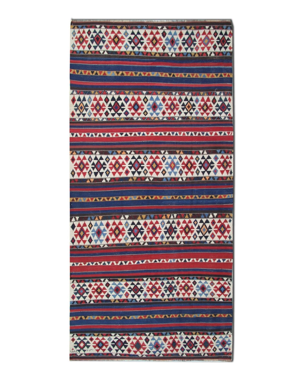 Shirvan Kilim Runner Rug 1940s Tribal Striped Geometric Wool 340x160cm