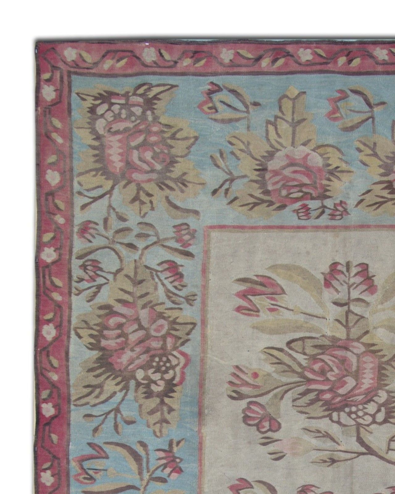 Pink & Blue Bessarabian Kilim Rug 1870s Floral Wool Flatweave Carpet 176x271cm photo for sale