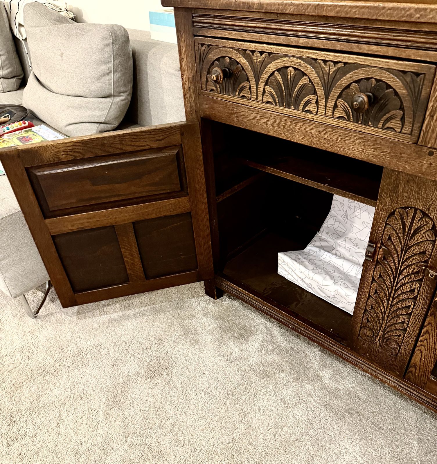Jacobean 19th Century Oak Hand Carved Gothic Style Court Cabinet photo Furniture