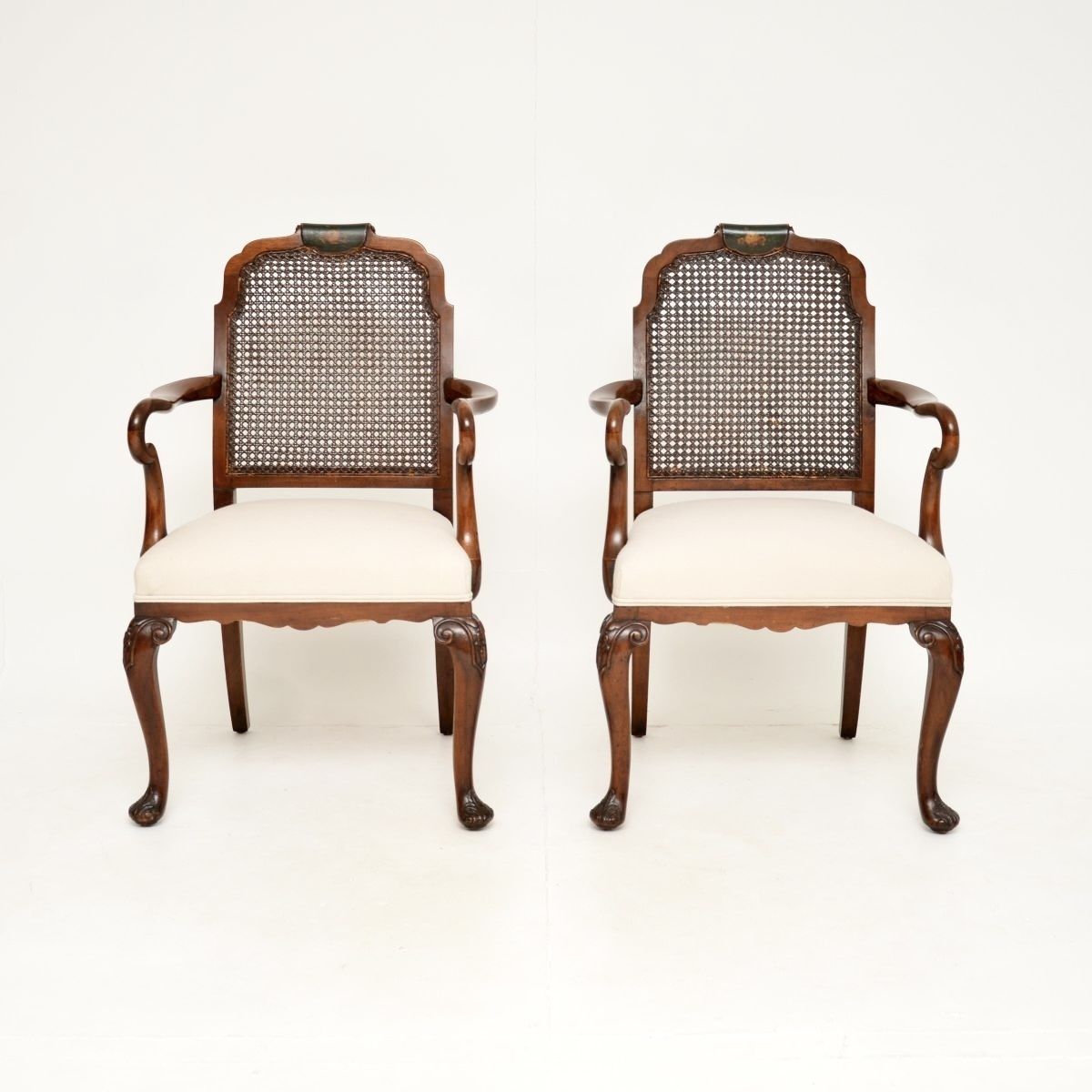 Pair Of Antique Edwardian Lacquered Walnut And Cane Armchairs photo furniture
