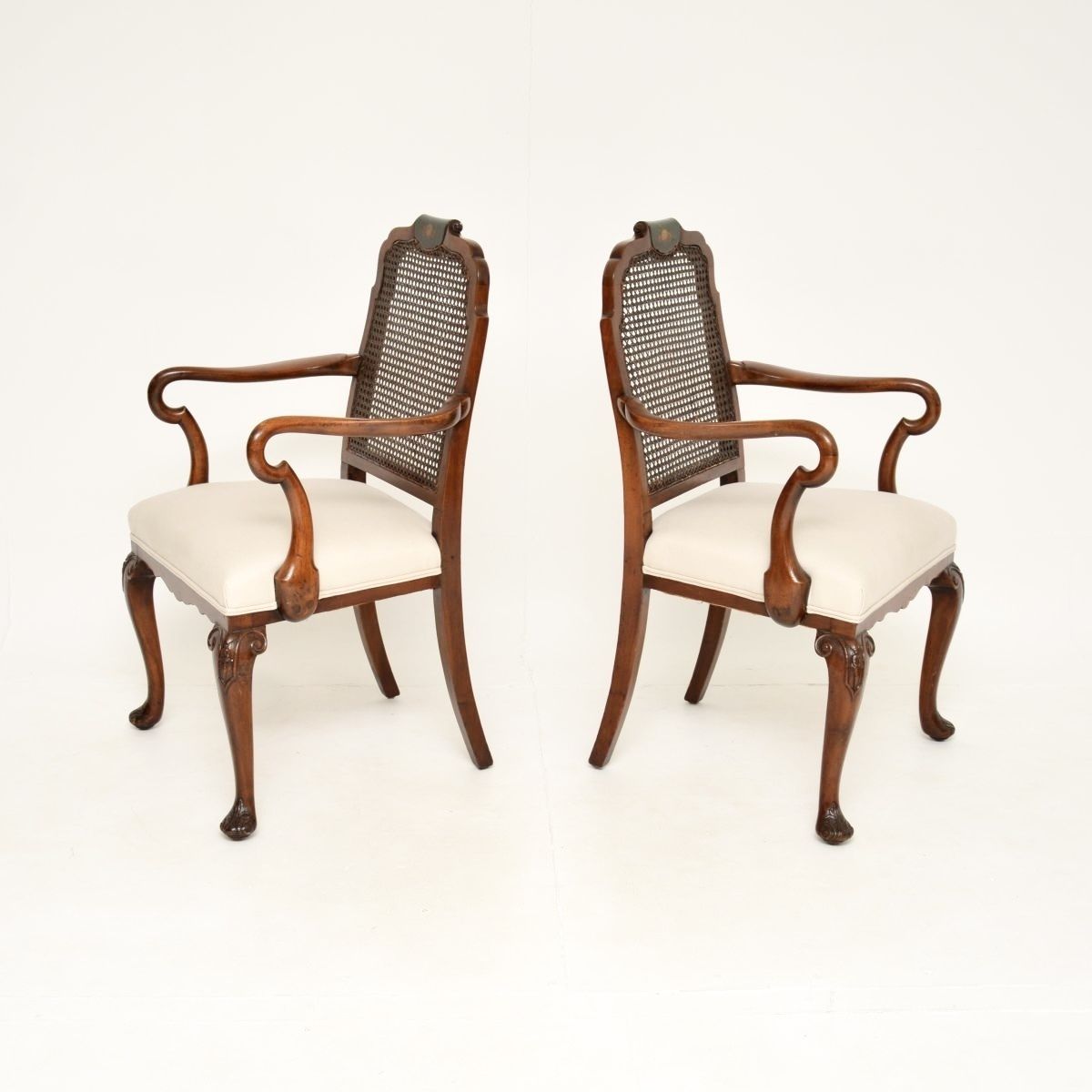 Pair Of Antique Edwardian Lacquered Walnut And Cane Armchairs photo for sale