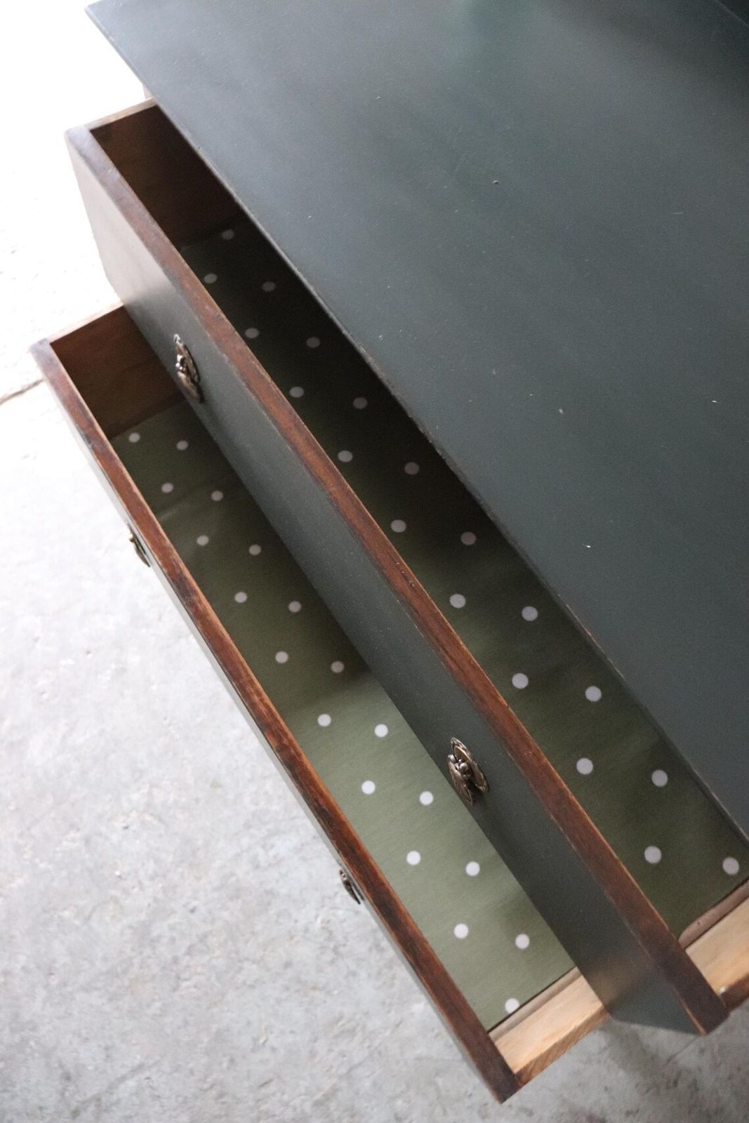 photo furniture Dark Green Painted Vintage Two Drawer Washstand Or Chest Of Drawers On Castors