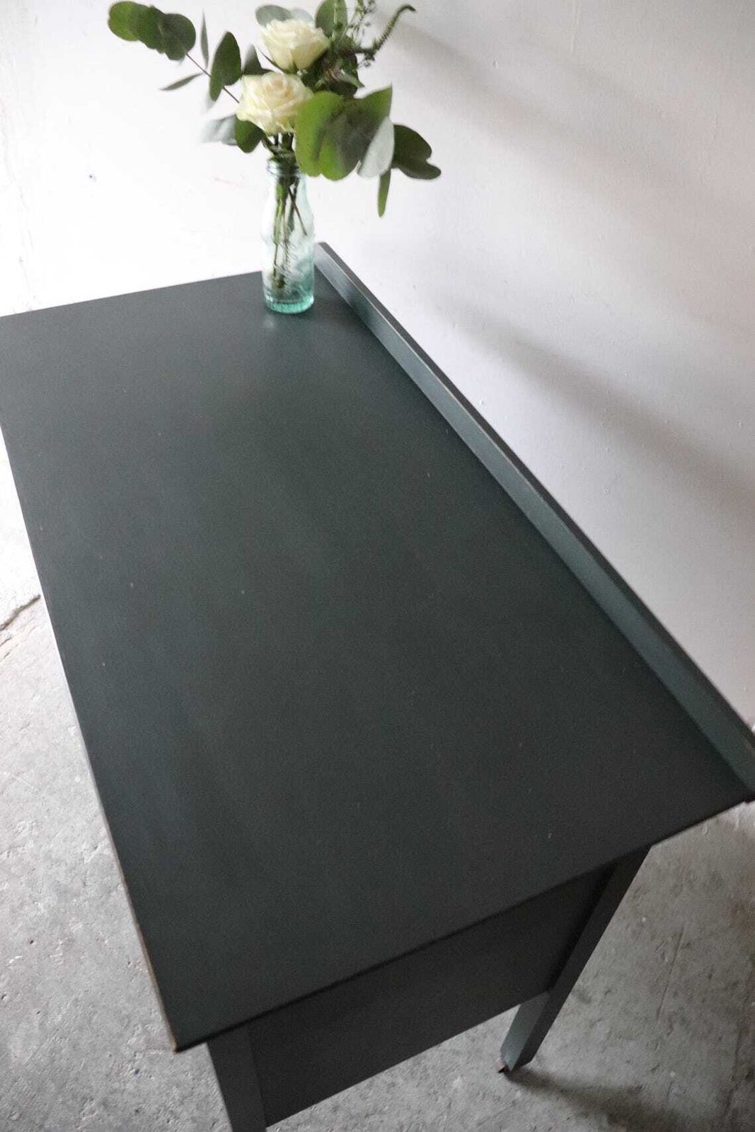 Furniture Dark Green Painted Vintage Two Drawer Washstand Or Chest Of Drawers On Castors photo