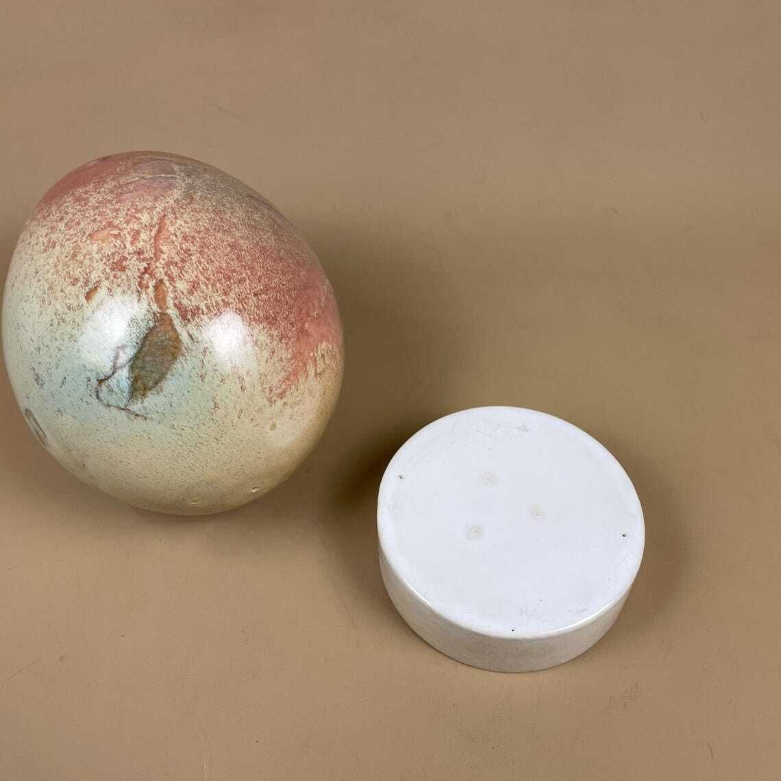 Home Decor Large Ceramic Egg Sculpture Blue Pink Raku Style Glazed Art Ornament With Stand Modern Studio Pottery Decor Pastel Home Accent Contemporary photo