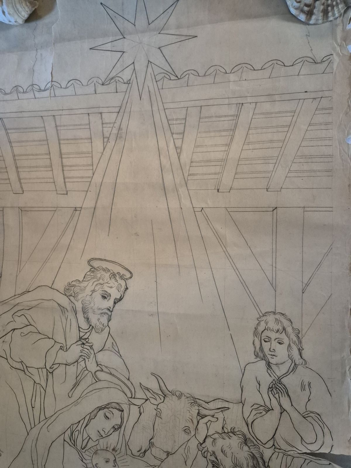 French 19thc Pencil & Charcoal Cartoon For Stain Glass Windows photo for sale