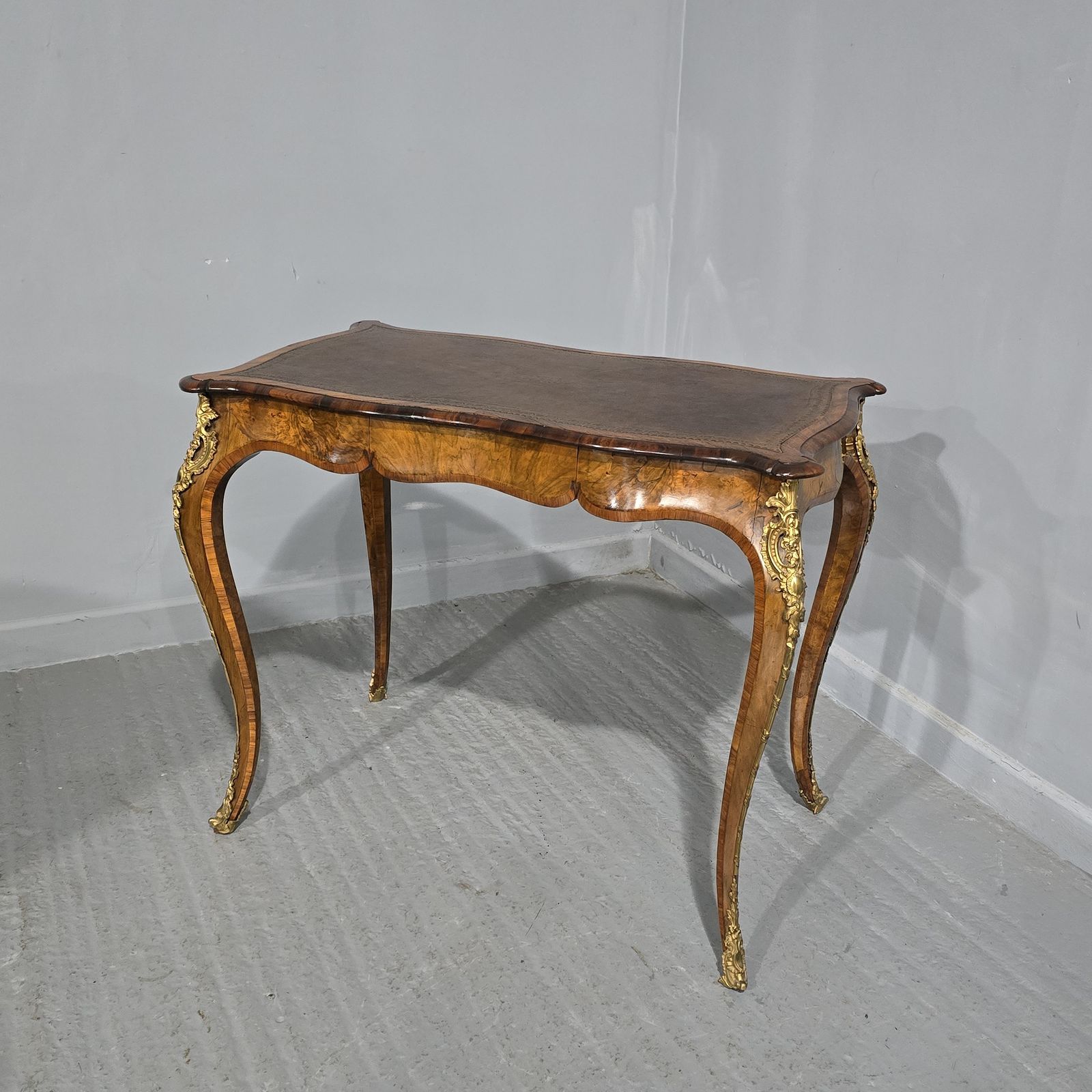 Fine French Burr Walnut Bureau Platt Desk photo vintage