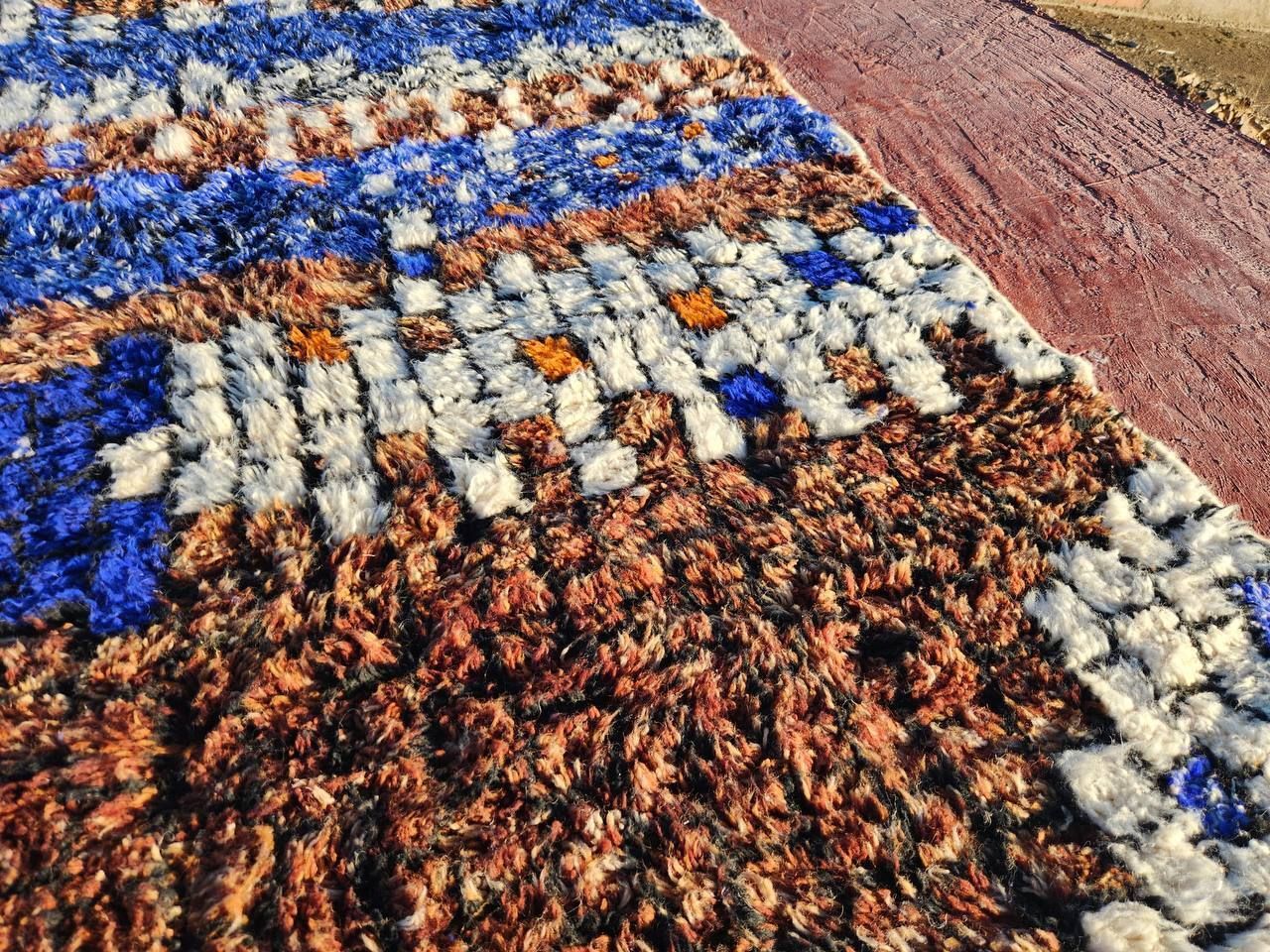 Authentic High Quality Beni Ouarain Rug – 300x200 Cm | Handwoven Moroccan Wool Carpet | Blue & Earthy Tones photo 700.0