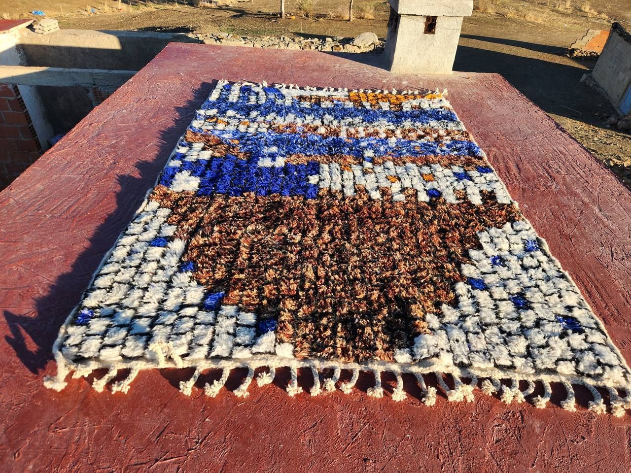 Authentic High Quality Beni Ouarain Rug – 300x200 Cm | Handwoven Moroccan Wool Carpet | Blue & Earthy Tones photo buy