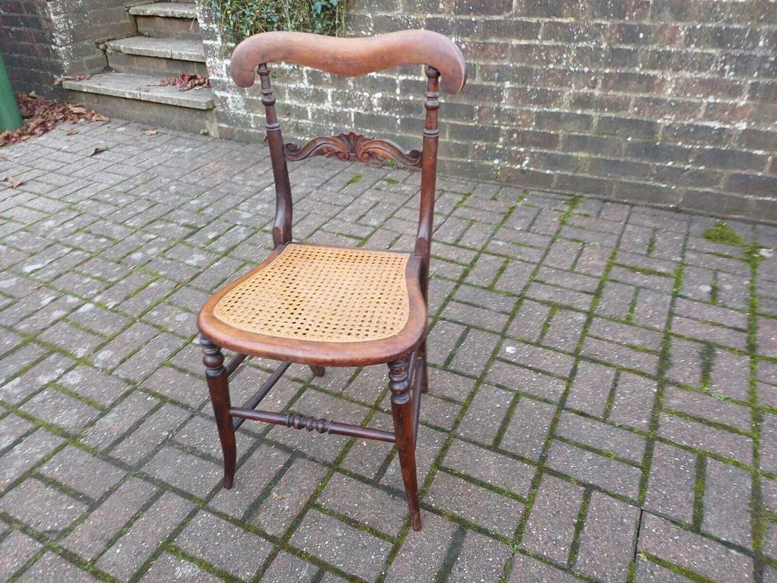 Antique Victorian Balloon Back Carved Mahogany Chair With Cane Seat Bedroom Accent photo furniture