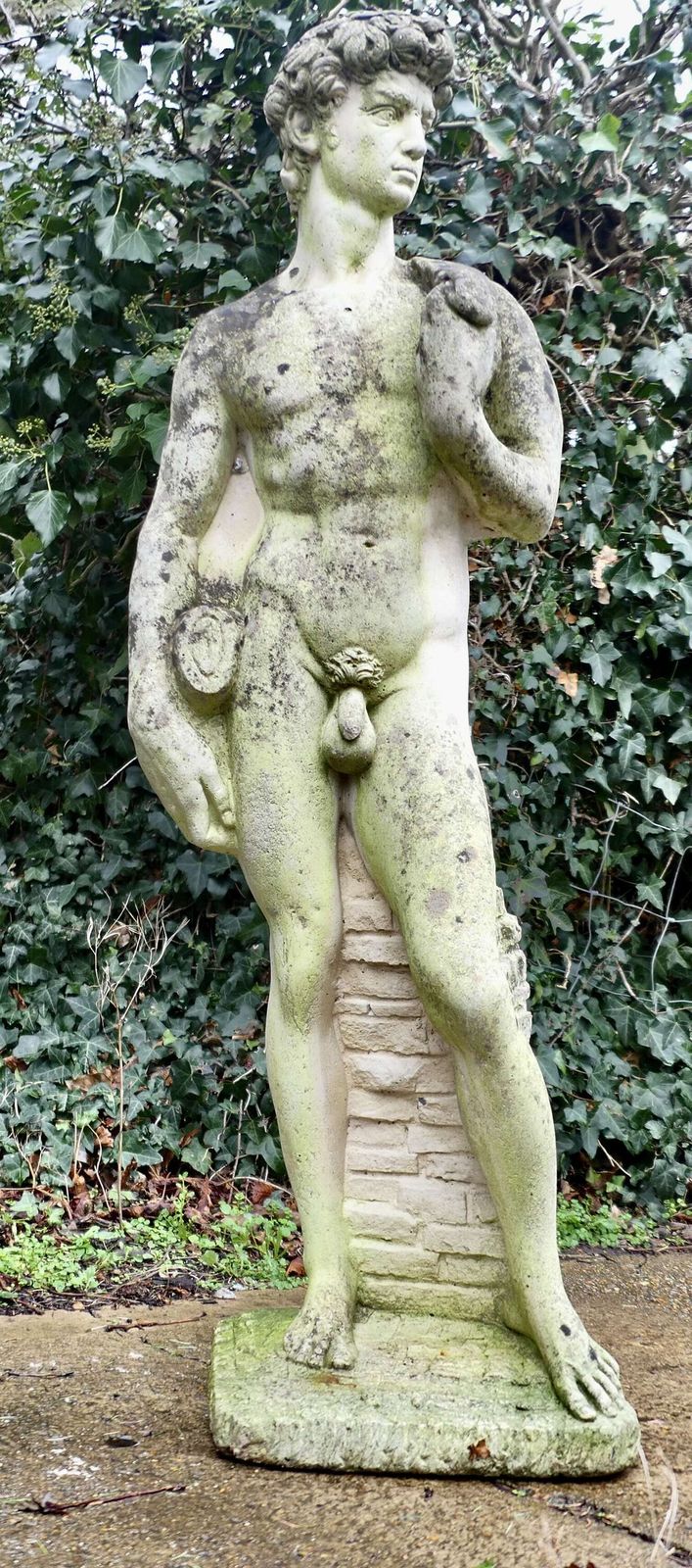 Weathered Cast Statue Of Michelangelo's David A Lovely Piece For The Garden photo for sale