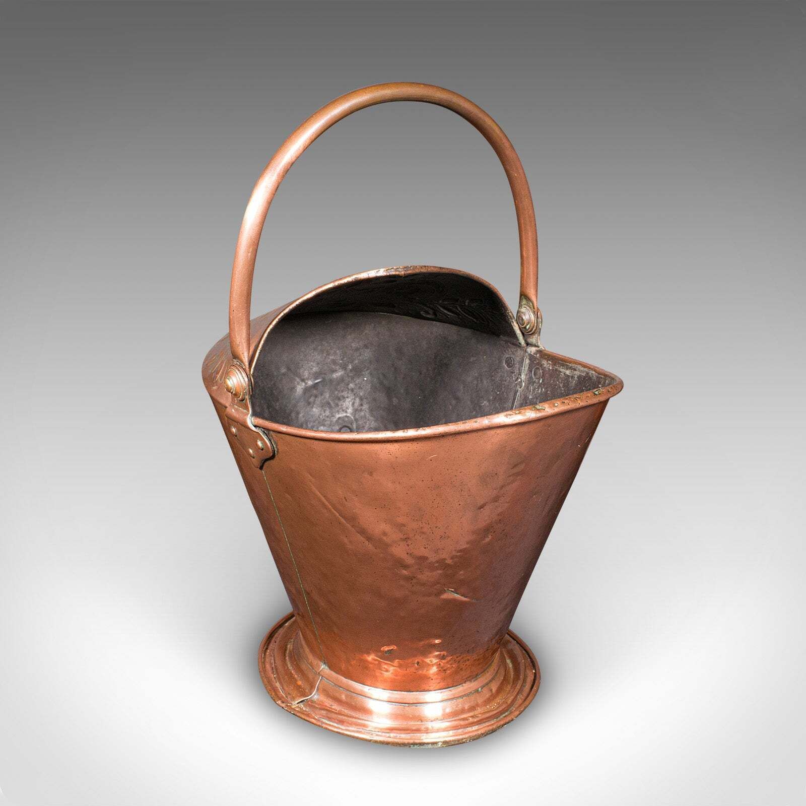 Antique Fireplace Coal Scuttle, English Copper, Basket, Art Nouveau, Victorian
