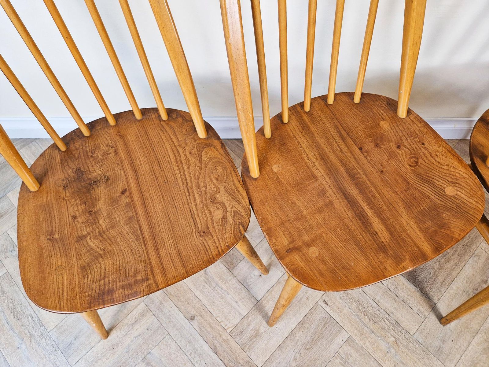 1195.0 Ercol Windsor Mid Century Solid Elm Danish Design Drop Leaf Table & Chair Set photo