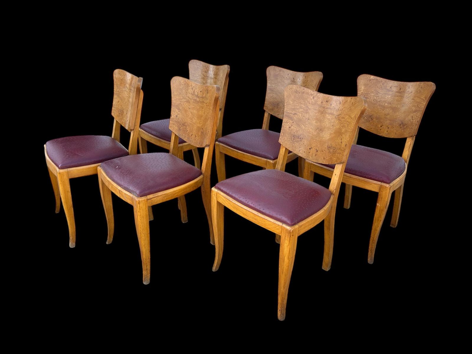 Set Of 6 French Art Deco Chairs In Burl photo furniture