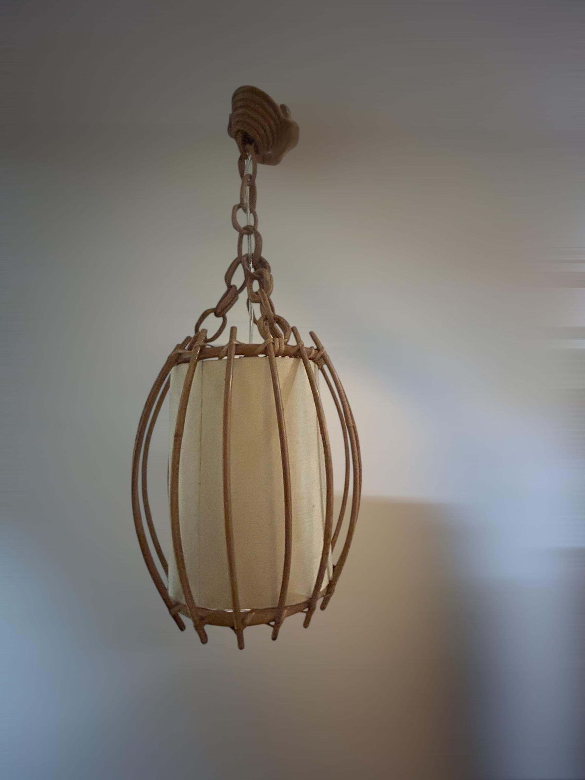 Louis Sognot Rattan Ceiling Pendant Light photo for sale