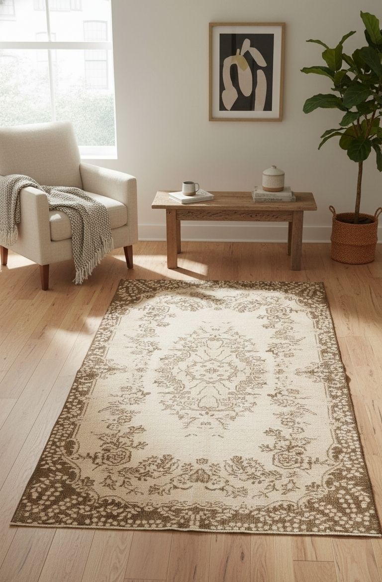 3.8x7 Ft Hand Knotted Vintage Turkish Oushak Rug, Ideal For Home & Office Decor