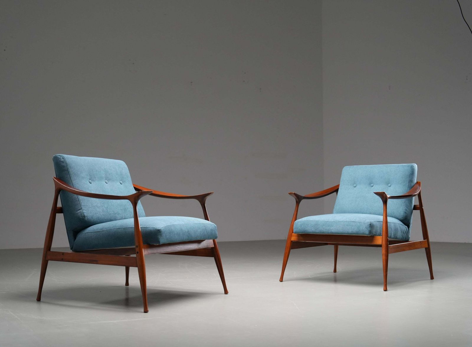 Set Of Lounge Chairs In Teak By Ico Parisi For Fratelli Reguitti, Italy, 1950's photo for sale