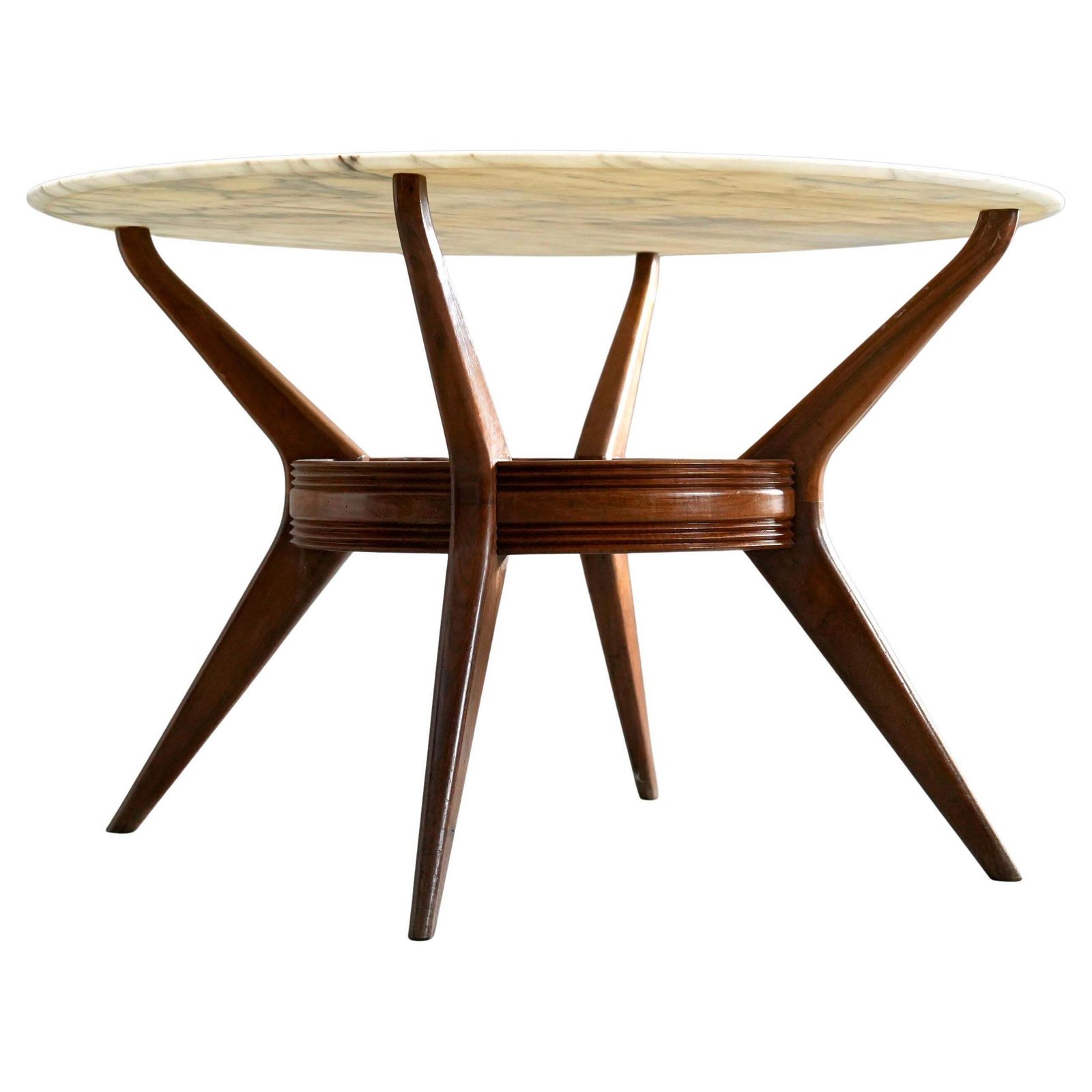 Round Dining Room Table In Walnut And Marble By Ariberto Colombo, Italy, 1950's