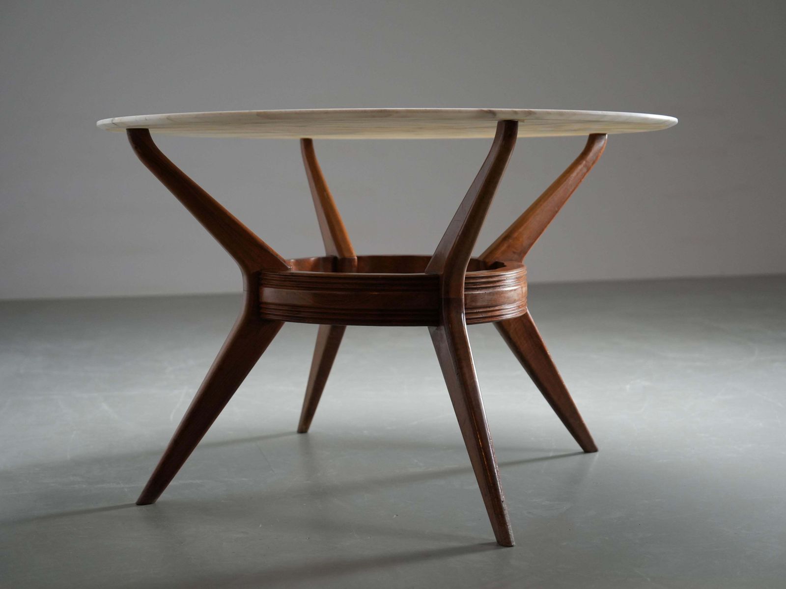 photo for sale Round Dining Room Table In Walnut And Marble By Ariberto Colombo, Italy, 1950's