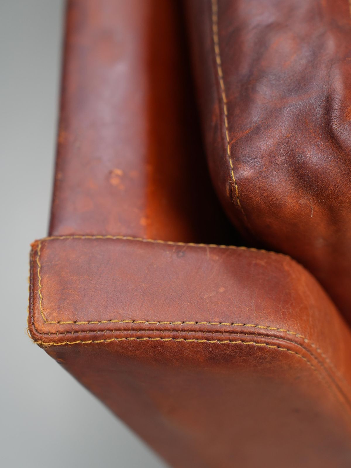 photo for sale Kai Lyngfeldt Larsen 2 Seat Sofa In Cognac Patinated Leather, Denmark, 1960’s