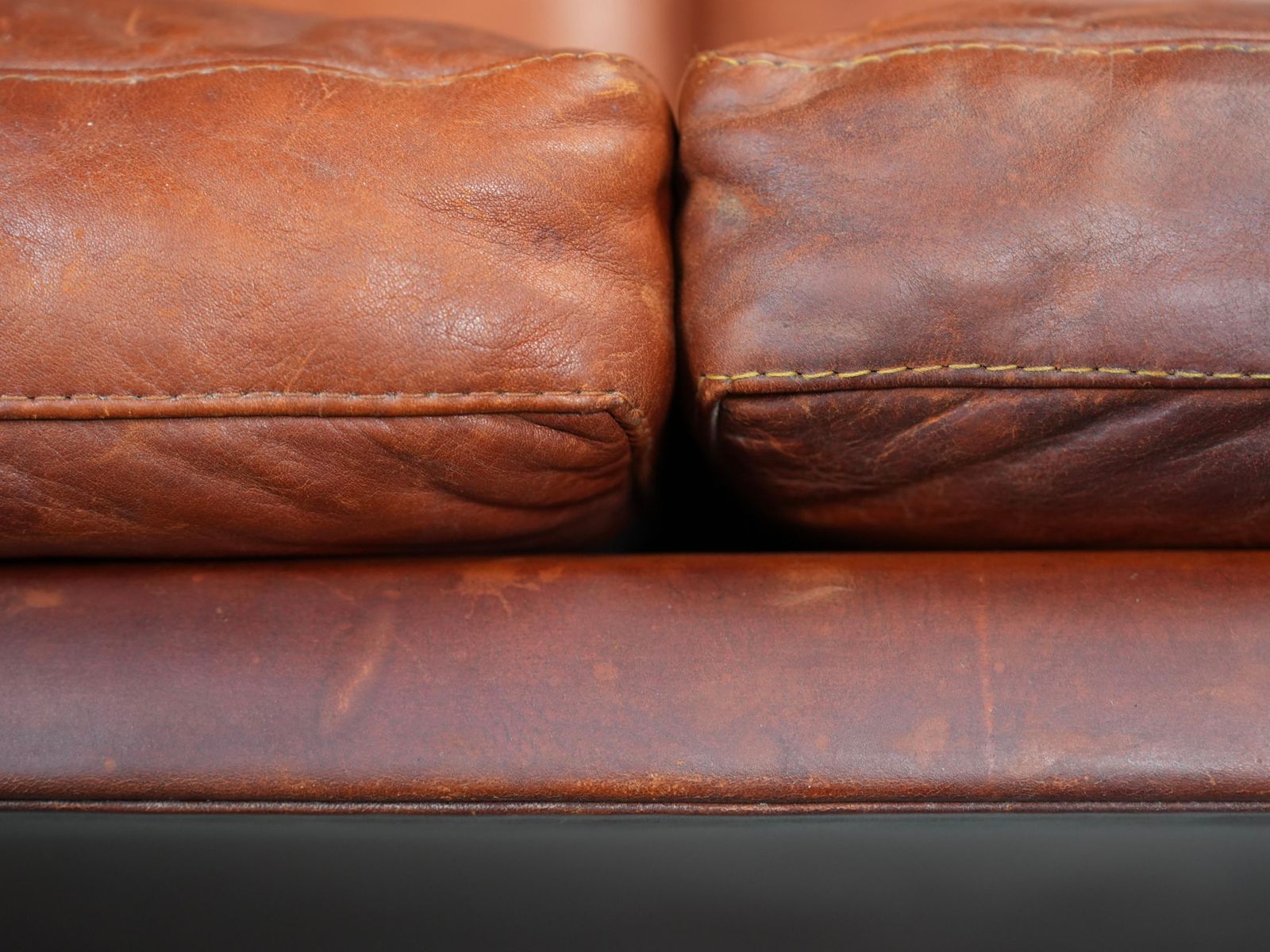 Furniture Kai Lyngfeldt Larsen 2 Seat Sofa In Cognac Patinated Leather, Denmark, 1960’s photo