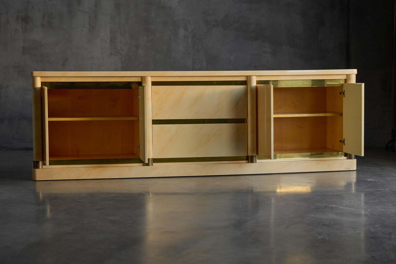 Faux Marble Lacquered Sideboard By Jean Claude Mahey, France, 1970s photo buy