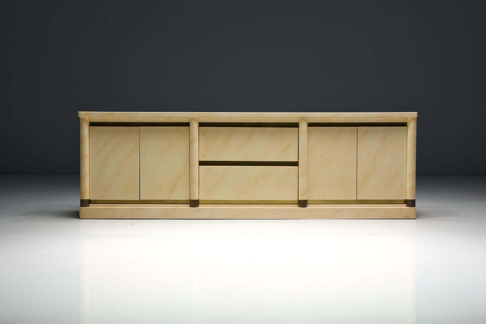 Furniture Faux Marble Lacquered Sideboard By Jean Claude Mahey, France, 1970s photo