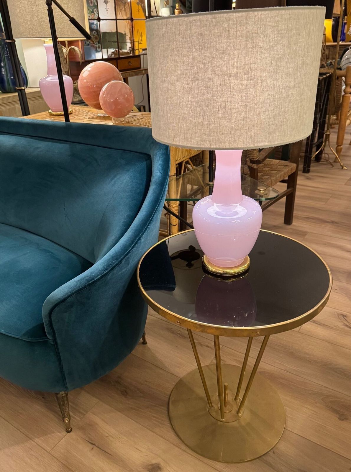 An Italian Brass And Black Glass Circular Side Tables photo furniture