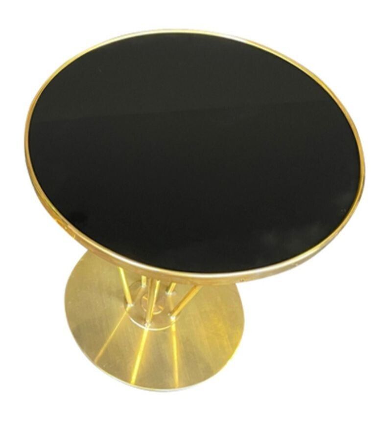 An Italian Brass And Black Glass Circular Side Tables photo for sale
