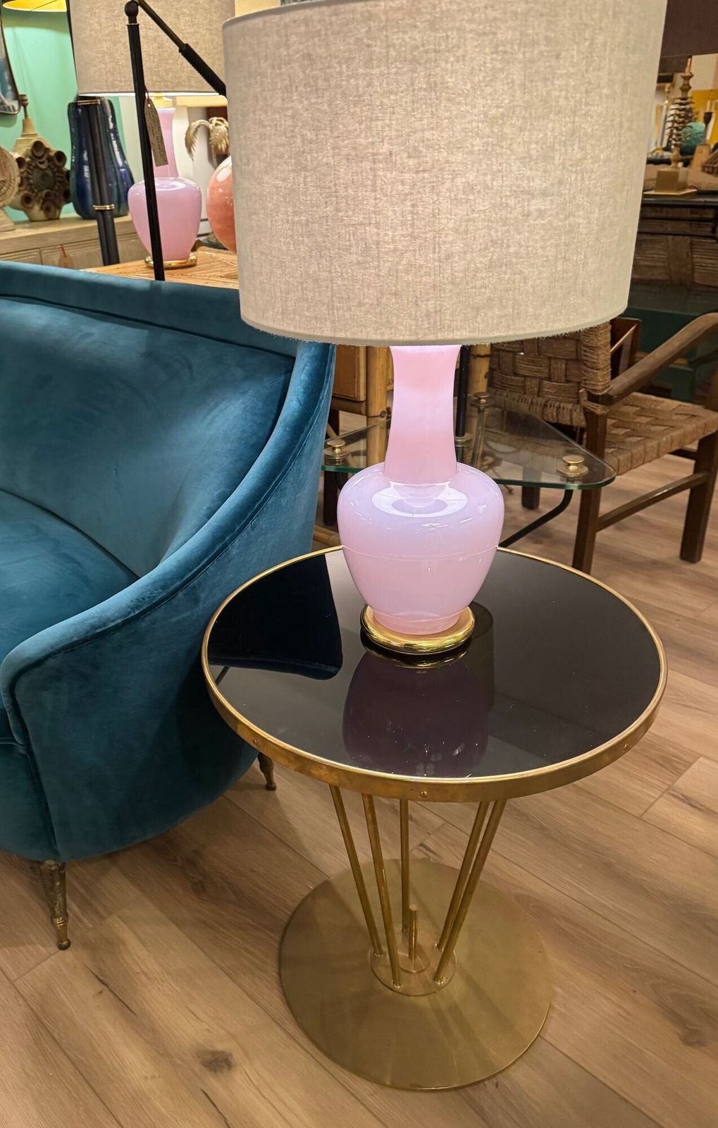 An Italian Brass And Black Glass Circular Side Tables photo Furniture
